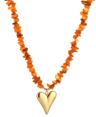 Oranje kralenketting in met hart hanger