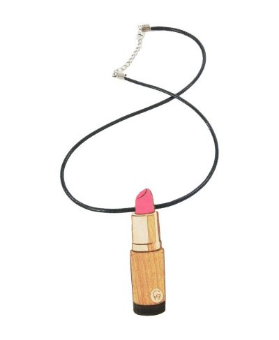 Ketting met houten roze lippenstift hanger
