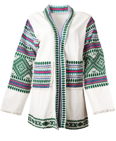 Korte kimono met borduursel in groen