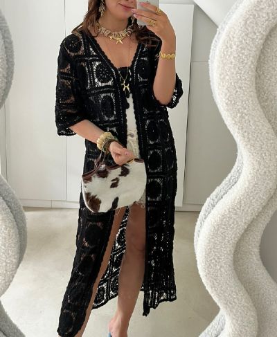 Gehaakte kimono in zwart