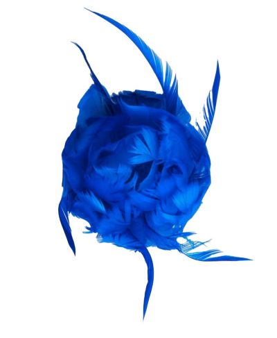 Kobalt veren bloemcorsage op speld
