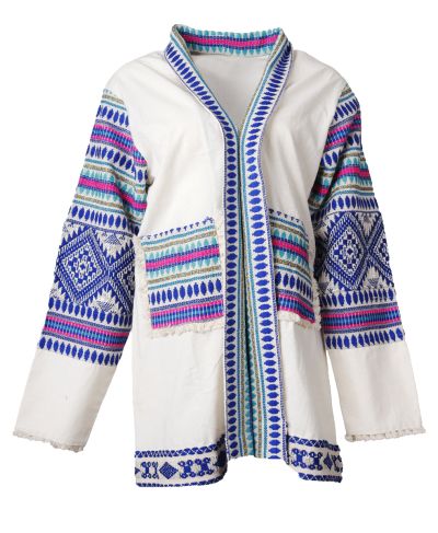 Korte kimono met borduursel in kobaltblauw