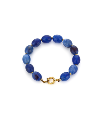 Kralenarmband met natuursteenlook en gouden details