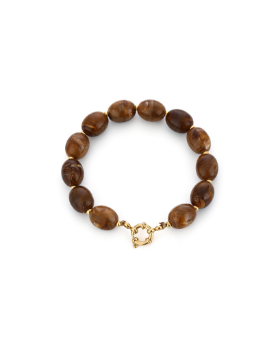 Kralenarmband met natuursteenlook en gouden details