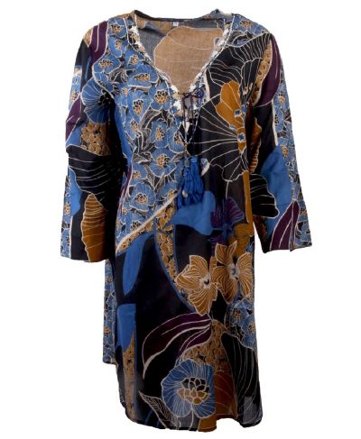 Lange tuniek in zwart met bloemenprint