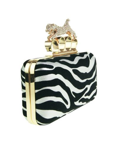 Lederen box clutch met strasstijger sluiting