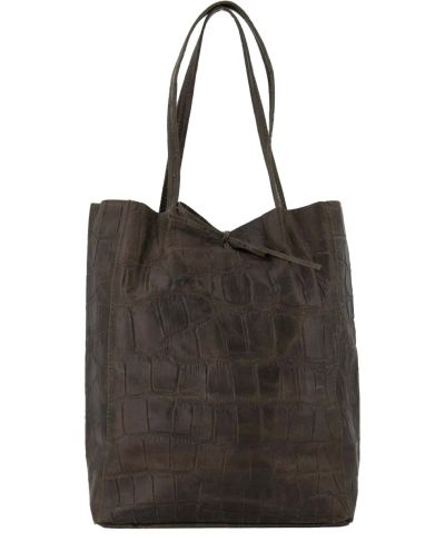 Lederen croco shopper in bruin