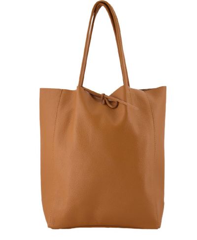 Lederen shopper in cognac bruin