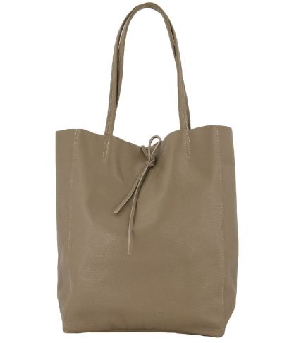 Lederen shopper in donker-taupe