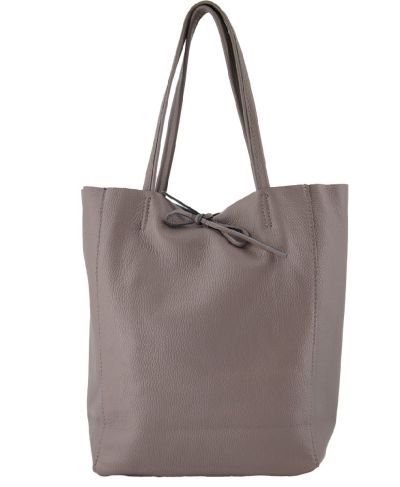 Lederen shopper in taupe-grijs