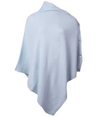 Lichtblauwe kasjmier-blend poncho met knopen