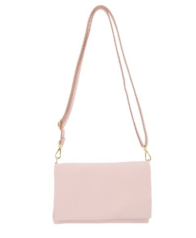 Leren fold-over clutch in lichtroze