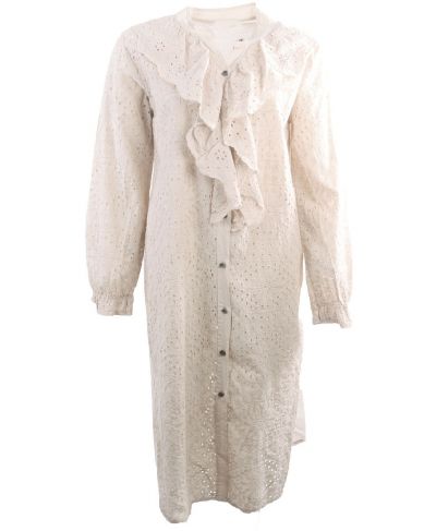 Broderie jurk met ruches in lichtbeige
