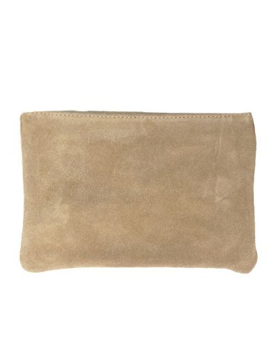 Suède lederen fold-over clutch in lichtbeige