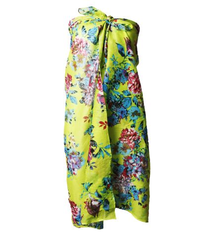 Neongele sarong met bloemenprint
