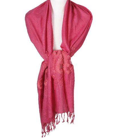 Linnen pashmina sjaal met borduursel – fuchsia