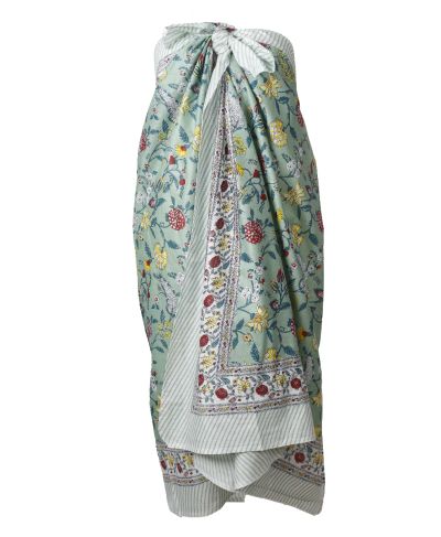 Lola pareo in jadegroen met bloemenprint