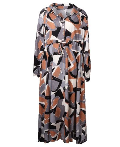 Maxi-jurk met grafische print in grijs en lichtbruin