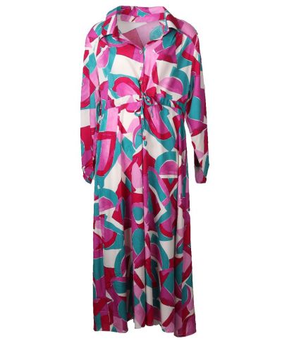 Maxi-jurk met grafische print in roze en zeegroen