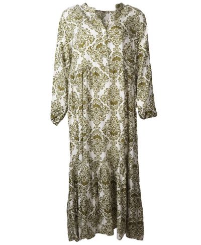 Maxi-jurk met klassieke ornament print in olijf