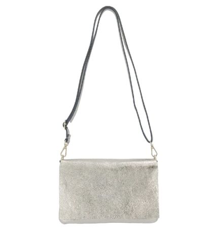 Leren fold-over clutch in zilver