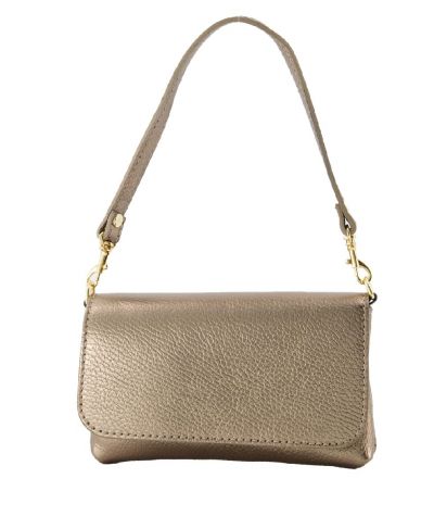 Metallic lederen clutch in brons