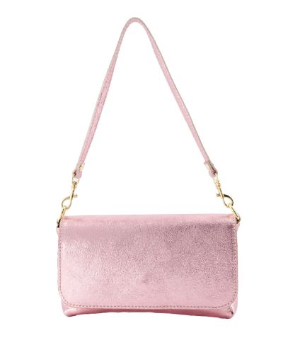 Metallic roze lederen clutch