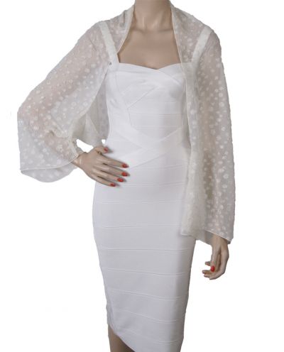 Ivoorkleurige voile bolero stola met opgeweven stippen