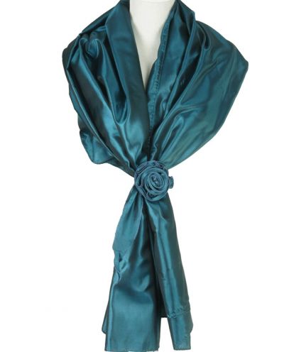 Petrol stola van taft met losse rozen corsage 