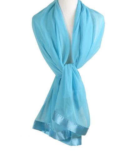 Aqua blauwe crêpe voile stola met satijnen rand