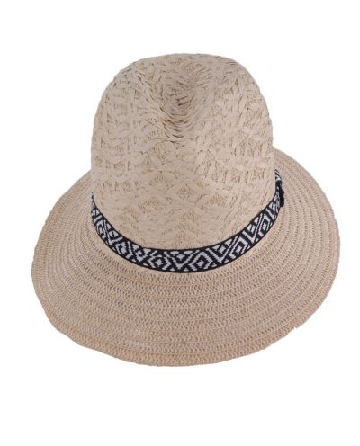Naturel Fedora met zwart - wit sierbandje