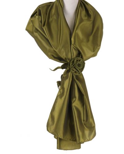 Olijfgroene stola van taft met losse rozen corsage 