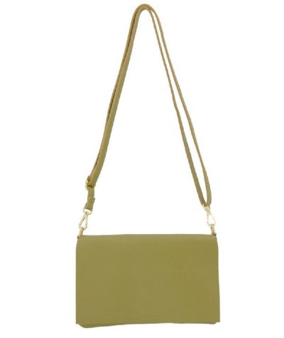 Leren fold-over clutch in olijfgroen