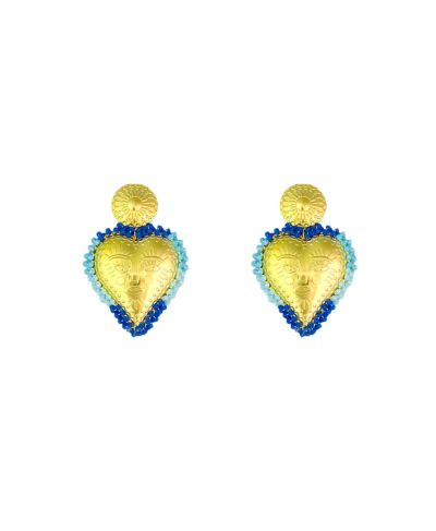 Statement oorbellen hartvorm en kralen in blauw