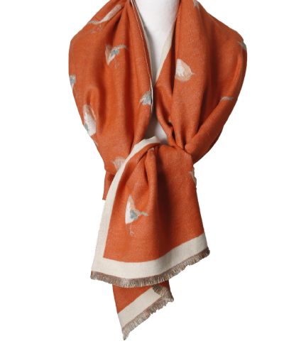 Wol-blend XL sjaal met vogelprint