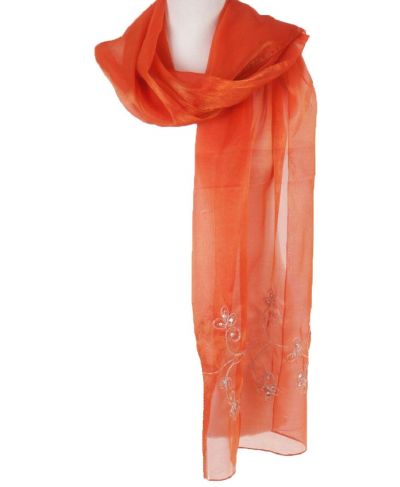 Oranje organza stola  geborduurd met zilverdraad