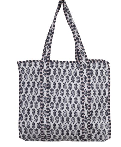 Gewatteerde schoudertas/shopper ornamentprint in donkerblauw