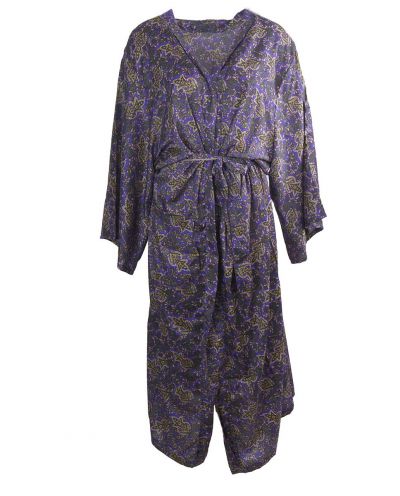 Lange zijde-blend kimono in paars en groen