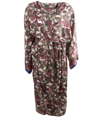 Lange zijde-blend kimono met paisley print roze-groen