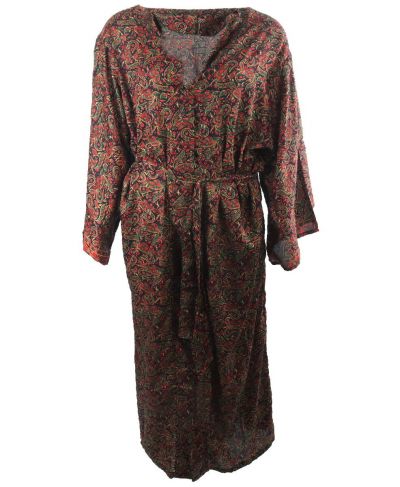 Lange zijde-blend kimono met paisley print in rood-groen