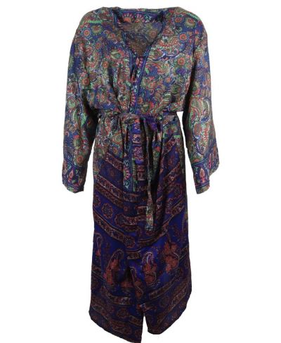 Lange kimono met kobalt en limegroene paisley
