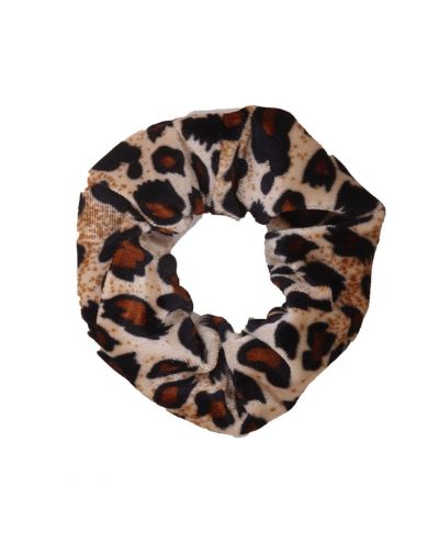 Velvet Scrunchie met panterprint in ecru