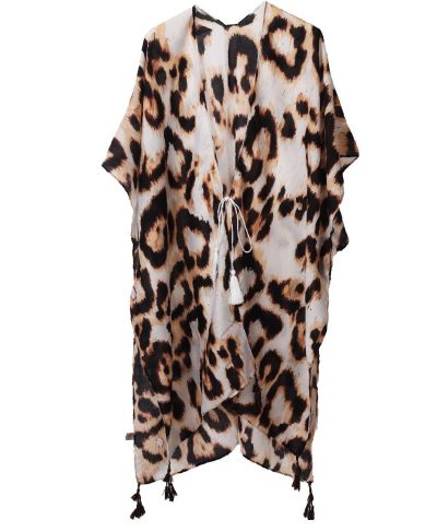 Panterprint kimono met kwastjes