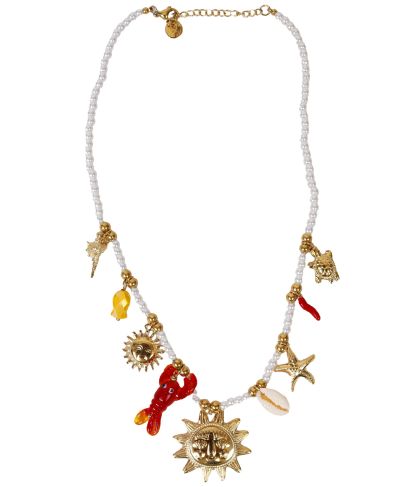Parelketting met kreeft en zon bedels 