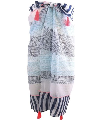Katoenen sarong met diverse prints in donkerblauw