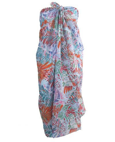 Lichtblauwe sarong met tropische bladeren print