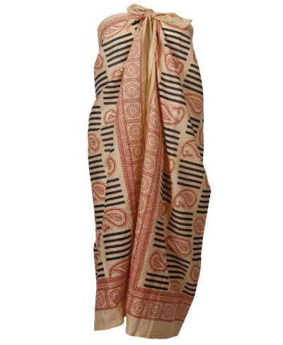 Zandkleurige sarong met zwarte paisleyprint