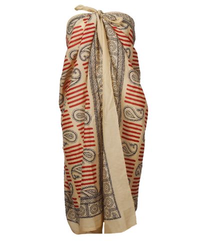 Zandkleurige sarong met rode paisleyprint