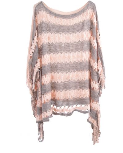 Gehaakte poncho in roze-grijs