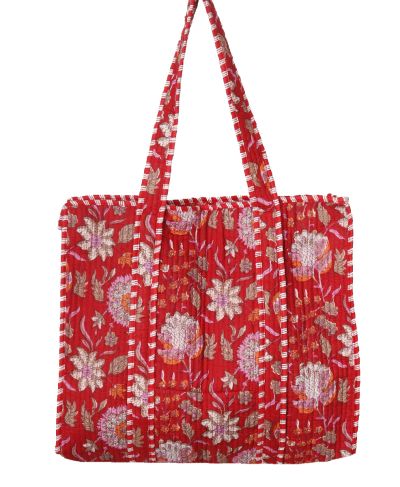 Gewatteerde schoudertas/shopper in rood met bloemenprint 